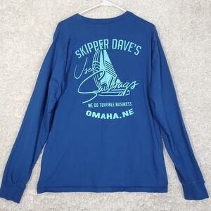 Chubbies Men's Long Sleeve Tee Skipper Dave's Graphic Blue Large Nautical Preppy